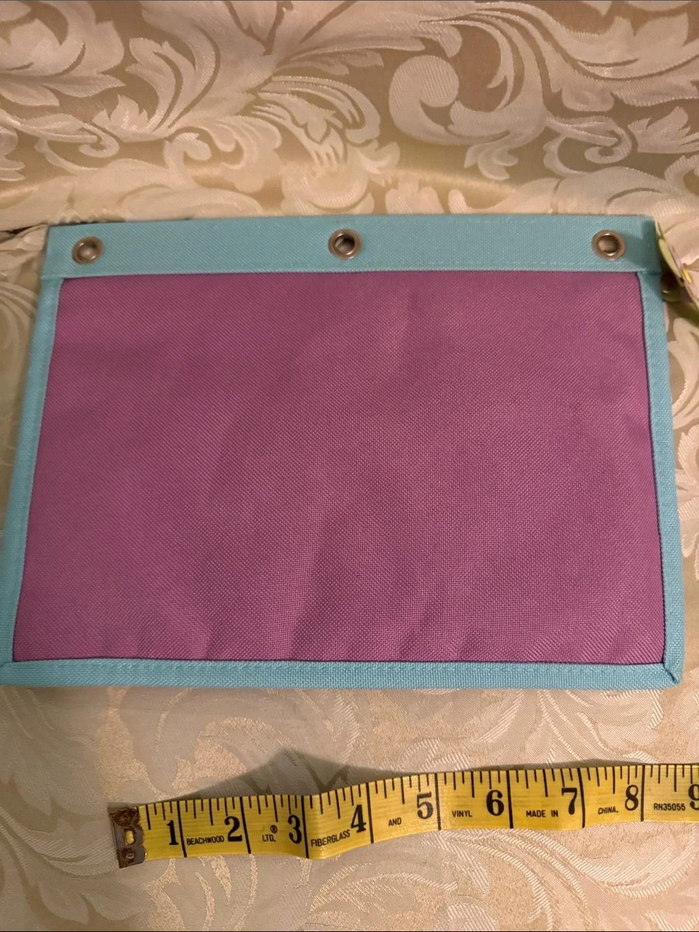 Kids Pink Floral Zip Pouch with Light Blue Trim